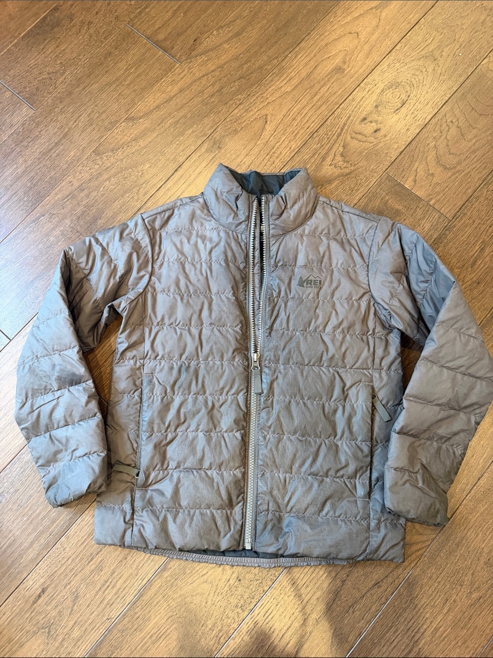 REI Co-Op Youth Grey Down Filled Full Zip Puffer Jacket Size Small - C13-035